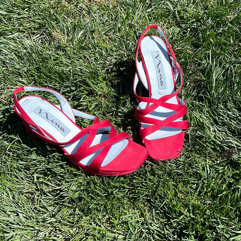 Mina Red Satin sling back sandals